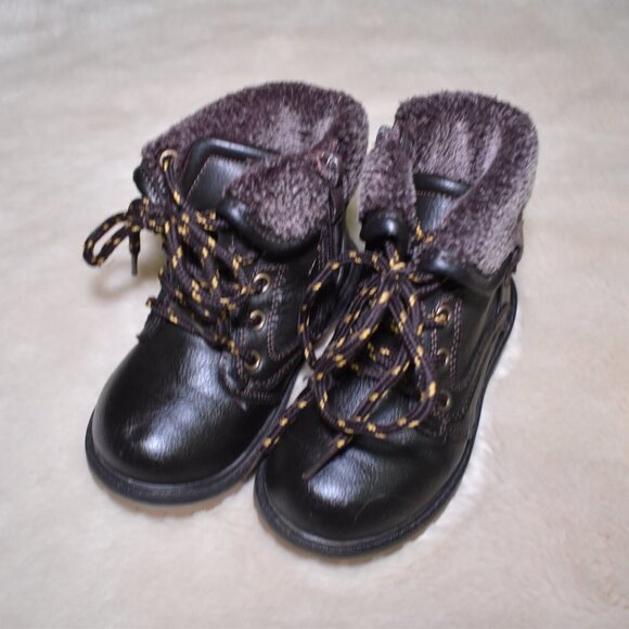 Little boys Brown Leather Fleece Lined Winter Work Boots Size 9 - Picture 2 of 7